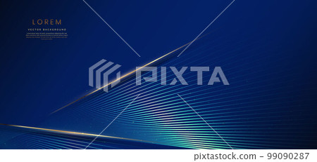 Abstract elegant dark blue background with golden line and lighting effect sparkle. Luxury template design. 99090287