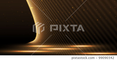 Elegant golden glowing scence with lighting effect sparkle on black background. Template premium award design. 99090342