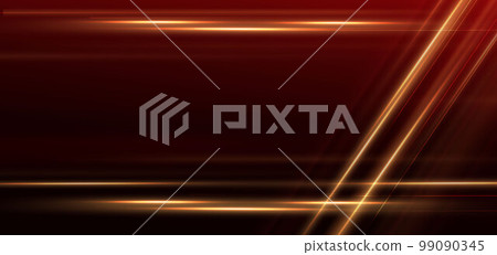 Elegant golden lines glowing with lighting effect sparkle on dark red background. Template premium award design. 99090345
