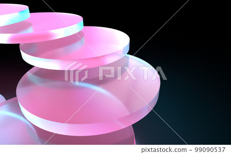 在黑暗中閃耀著彩虹色的玻璃板的 3D 插圖 99090537