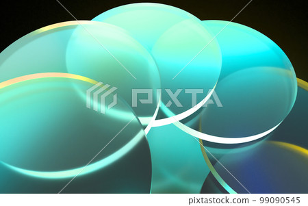 在黑暗中閃耀著彩虹色的玻璃板的 3D 插圖 在黑暗中閃耀著彩虹色的玻璃板的 3D 插圖 99090545