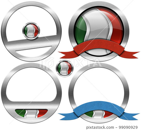 Round Metallic Icons or Symbols with Italian Flag Isolated on White 99090929