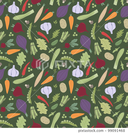 Seamless pattern with colored vegetables on dark Seamless pattern with colored vegetables on dark 99091468