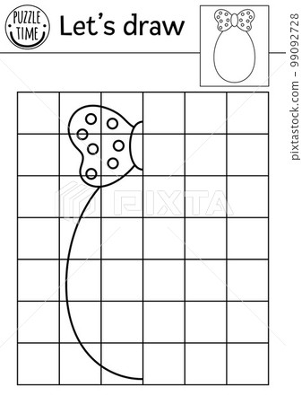Complete the egg picture. Vector Easter drawing practice worksheet. Spring printable black and white activity for pre-school children. Copy the picture garden themed game for kids Complete the egg picture. Vector Easter drawing practice worksheet. Spring printable black and white activity for pre-school children. Copy the picture garden themed game for kids 99092728