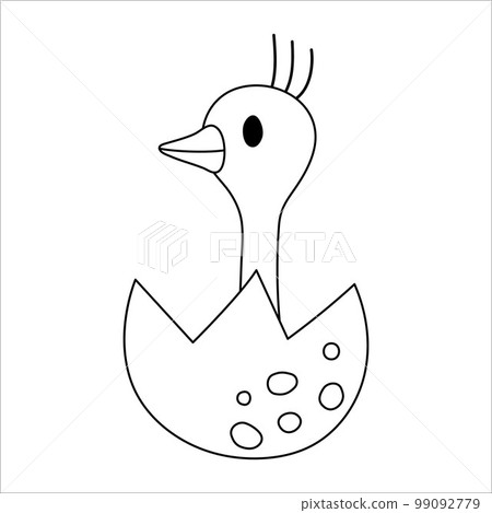 Vector black and white ostrich nestling icon. Little African bird outline illustration. Cute line drawing of just hatched animal sitting in egg shell isolated on white background. Vector black and white ostrich nestling icon. Little African bird outline illustration. Cute line drawing of just hatched animal sitting in egg shell isolated on white background. 99092779
