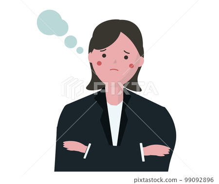 Worried business woman with folded arms. A man in a suit who is troubled by a difficult problem. vector illustration 99092896