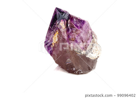 Macro Mineral Stone Amethyst together smoky quartz, rauchtopaz on a white background 99096402