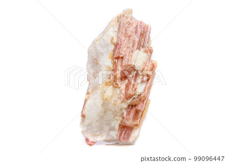 Macro mineral stone Tourmaline in the breed a white background 99096447