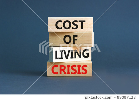 Cost of living crisis symbol. Concept words Cost of living crisis on wooden blocks. Beautiful grey table grey background. Business cost of living crisis concept. Copy space. Cost of living crisis symbol. Concept words Cost of living crisis on wooden blocks. Beautiful grey table grey background. Business cost of living crisis concept. Copy space. 99097128