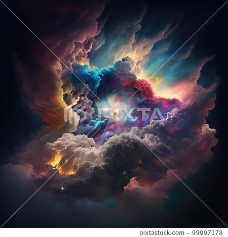 AI generated Image of Galaxy with Colorful Nebula and Stars. Digital Illustration. 99097178