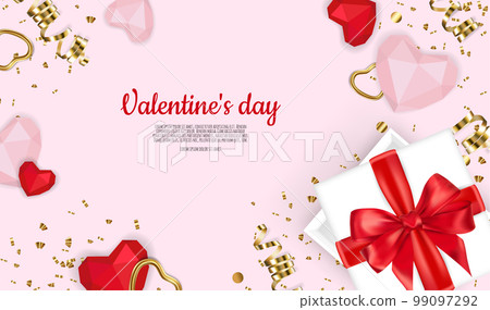 Valentines day. Festive gift card templates with realistic 3d design elements. Holiday banners, web poster, flyers and brochures, greeting cards, group bright covers Valentines day. Festive gift card templates with realistic 3d design elements. Holiday banners, web poster, flyers and brochures, greeting cards, group bright covers 99097292