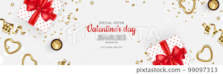 Valentine s Day Sale Poster or banner with hearts. Promotion and shopping template or background for Love and Valentine s day concept 99097313