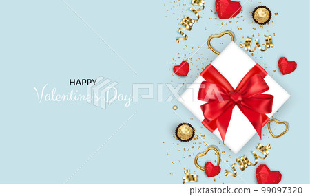 Valentines day. Festive gift card templates with realistic 3d design elements. Holiday banners, web poster, flyers and brochures, greeting cards, group bright covers Valentines day. Festive gift card templates with realistic 3d design elements. Holiday banners, web poster, flyers and brochures, greeting cards, group bright covers 99097320
