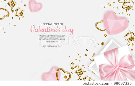 Valentines day. Festive gift card templates with realistic 3d design elements. Holiday banners, web poster, flyers and brochures, greeting cards, group bright covers 99097323