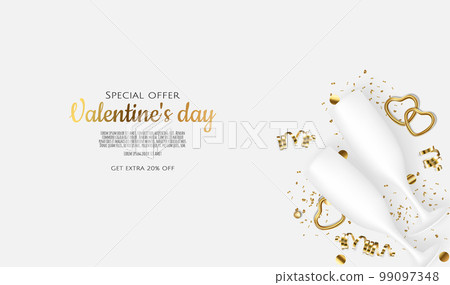 Valentines day postcard. February 14 holiday. Website banner with congratulations. Romance poster. Vector illustration Valentines day postcard. February 14 holiday. Website banner with congratulations. Romance poster. Vector illustration 99097348