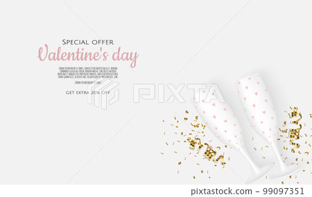 Valentines day postcard. February 14 holiday. Website banner with congratulations. Romance poster. Vector illustration Valentines day postcard. February 14 holiday. Website banner with congratulations. Romance poster. Vector illustration 99097351