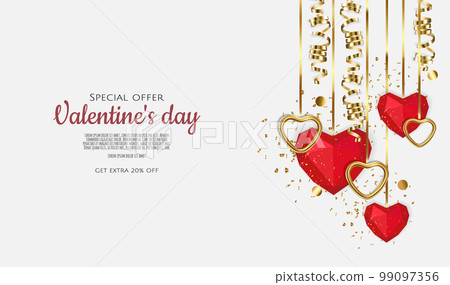 Valentine s day sale background with 3d heart. Vector background for poster, banners, flyers, card. Valentine s day sale background with 3d heart. Vector background for poster, banners, flyers, card. 99097356