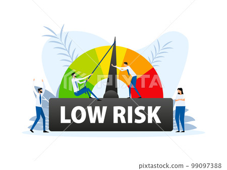 Risk speedometer. Risk gauge icon. Low risk meter Risk speedometer. Risk gauge icon. Low risk meter 99097388