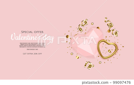 Valentine s day sale background with heart. Universal vector background for poster, banners, flyers, card. 99097476