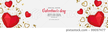 Valentine s Day Sale Poster or banner with hearts. Promotion and shopping template or background for Love and Valentine s day concept 99097477