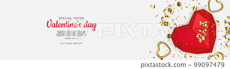 Valentine s day sale background with 3d heart. Vector background for poster, banners, flyers, card. 99097479