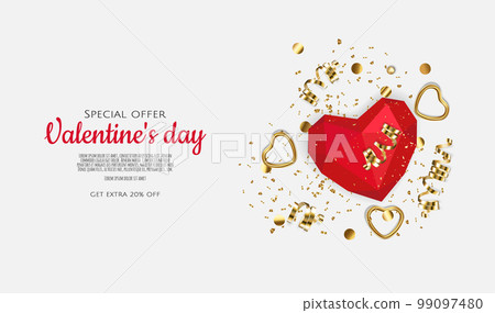 Valentine s day sale background with 3d heart. Vector background for poster, banners, flyers, card. Valentine s day sale background with 3d heart. Vector background for poster, banners, flyers, card. 99097480