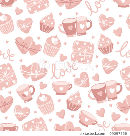 Valentines day pink seamless pattern. Love, hearts, valentine card. Valentines day pink seamless pattern. Love, hearts, valentine card. 99097566