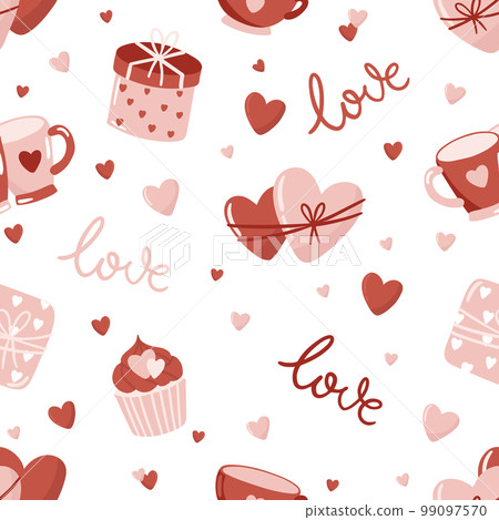 Valentines day pink seamless pattern. Love, hearts, valentine card. Valentines day pink seamless pattern. Love, hearts, valentine card. 99097570