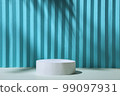 Minimal background blue and grey with 3D cylinder podium and natal nature shadows for displaying 99097931