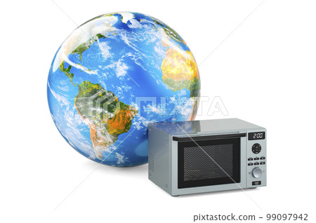 Combination oven, microwave with Earth Globe, 3D rendering Combination oven, microwave with Earth Globe, 3D rendering 99097942