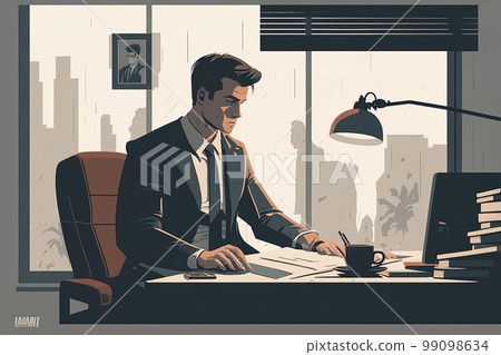 Illustration of a businessman. Working with a flat design. 99098634