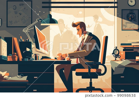Illustration of a businessman. Working with a flat design. 99098638
