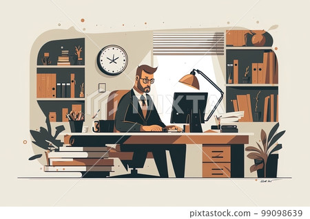 Illustration of a businessman. Working with a flat design. 99098639