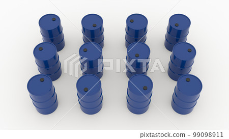 blue oil drum metal barrels in rows on white background 3d render blue oil drum metal barrels in rows on white background 3d render 99098911
