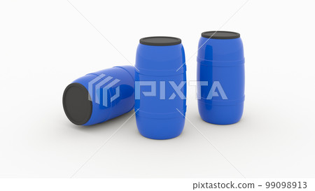 blue plastic water barrels on white background 3d render 99098913