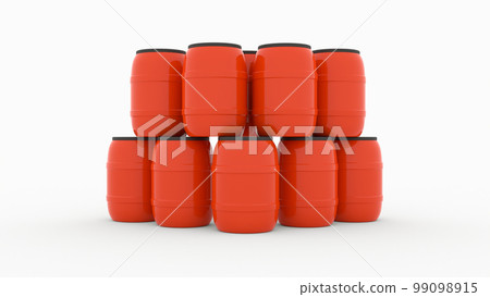 orange plastic water barrels in rows on white background 3d render 99098915