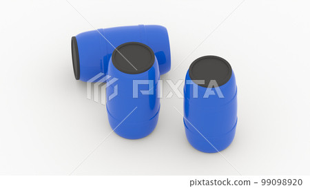 blue plastic water barrels on white background isometric 3d render 99098920