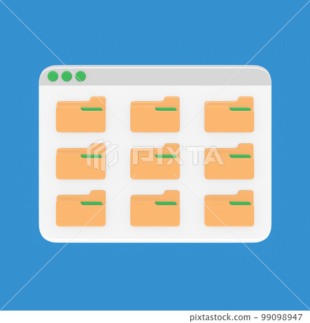 desktop interface window with folders simple cartoon ui 3d rendering 99098947