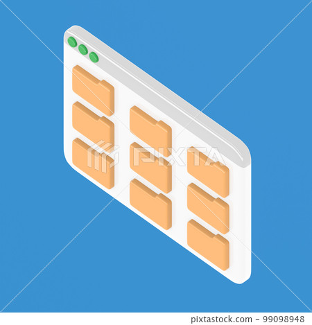 isometric desktop interface window with folders simple cartoon ui 3d rendering 99098948