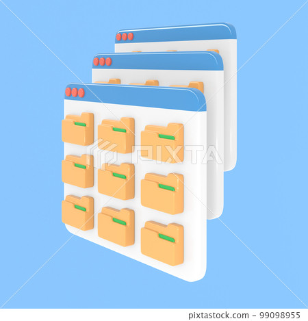 desktop interface windows cascade with folders simple cartoon ui 3d rendering 99098955
