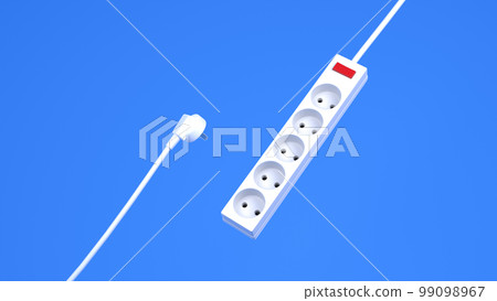 white power extension strip socket and plug on blue background 3d render 99098967
