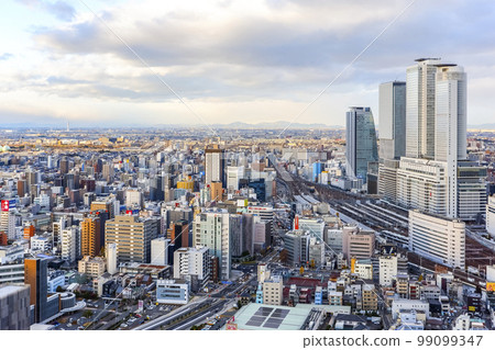 Meieki area skyscrapers and city area in the sunset 99099347