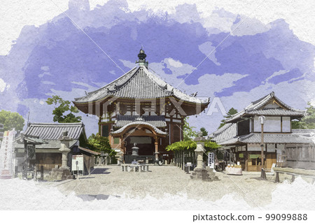 Watercolor-style Kofuku-ji Nanendo Hall, Nara City, Nara Prefecture Watercolor-style Kofuku-ji Nanendo Hall, Nara City, Nara Prefecture 99099888