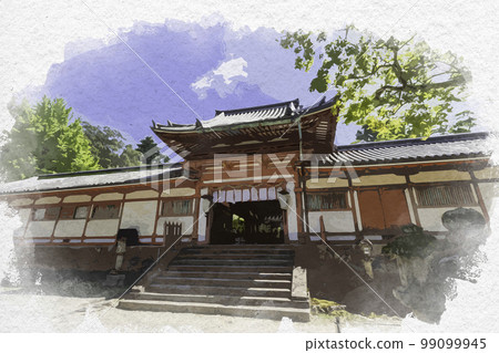 奈良縣奈良市水彩畫風格的天向山八幡宮神門 99099945