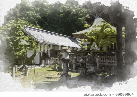奈良縣奈良市水彩畫風格的天向山八幡宮 99099964
