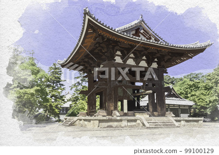 Watercolor-style Todaiji bell tower, Nara City, Nara Prefecture Watercolor-style Todaiji bell tower, Nara City, Nara Prefecture 99100129