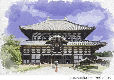 Watercolor-style Todaiji Great Buddha Hall, Nara City, Nara Prefecture Watercolor-style Todaiji Great Buddha Hall, Nara City, Nara Prefecture 99100239