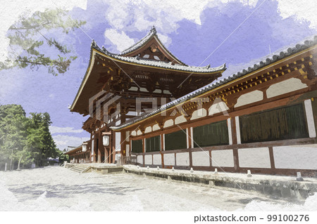 水彩風格的東大寺中央門，奈良縣奈良市 99100276