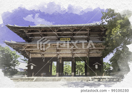 水彩風格的東大寺南大門，奈良縣奈良市 99100280