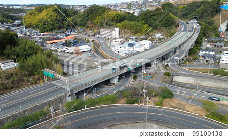 在鹿兒島 IC 的指宿天際線高速公路的鳥瞰圖 在鹿兒島 IC 的指宿天際線高速公路的鳥瞰圖 99100438